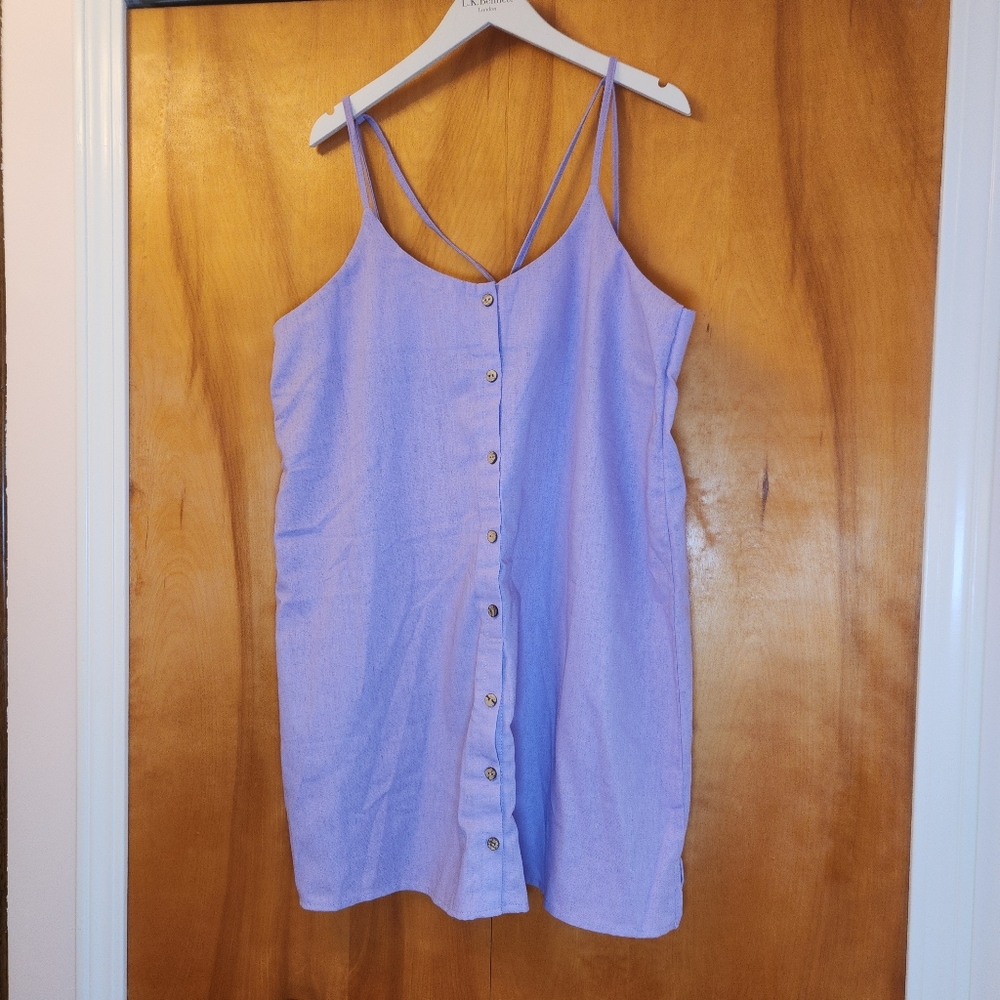 Xrestukom Women's Linen Mini Dress in Lilac, Size Large NIB - Picture 7 of 12